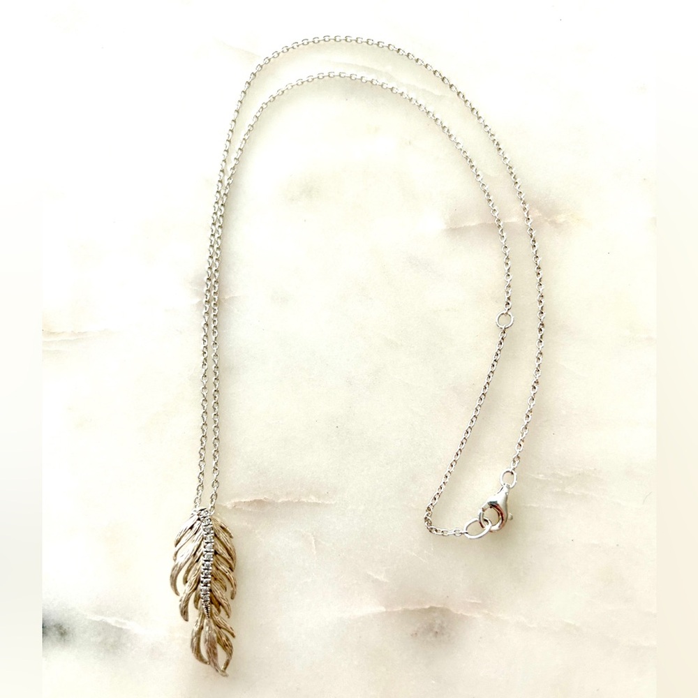 India Hicks signed Sterling Silver and Diamond Feather Pendant Necklace